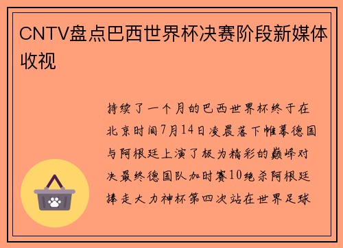 CNTV盘点巴西世界杯决赛阶段新媒体收视